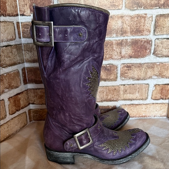 Old Gringo Purple Leather Combat Boots 9 - Picture 2 of 11
